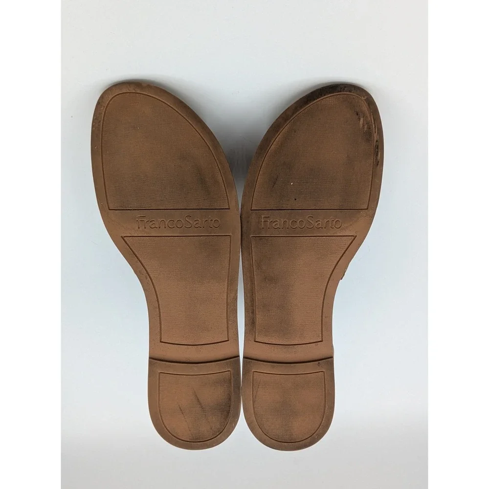 Franco Sarto Sandals 9 Tan Leather Ankle Strap Flat Minimalist Boho Summer - Picture 14 of 15
